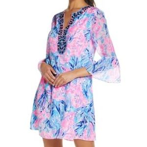 NWOT Lilly Pulitzer Elenora 100% silk dress Fan Sea Pants size small